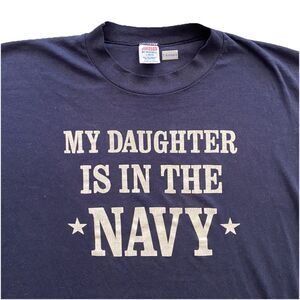 Vintage 80s Jerzees Navy Blue T Shirt My Daughter Ironic Joke Large